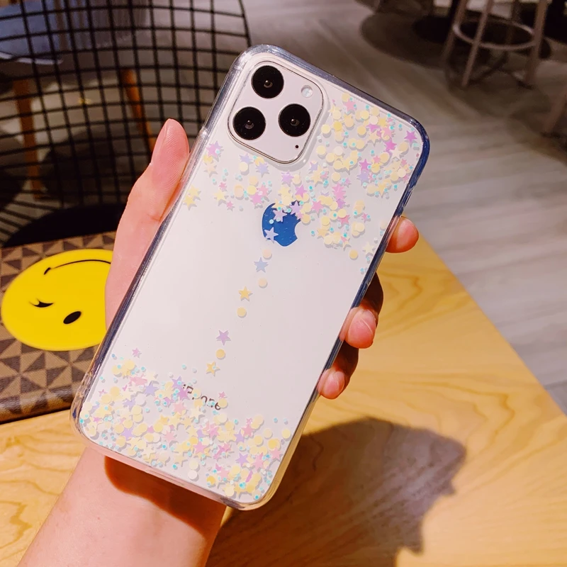 Для iPhone 6 6s 7 8 Plus 10 X XS XR 11 Pro Max Bling блестящая Звезда в горошек блестки мягкий