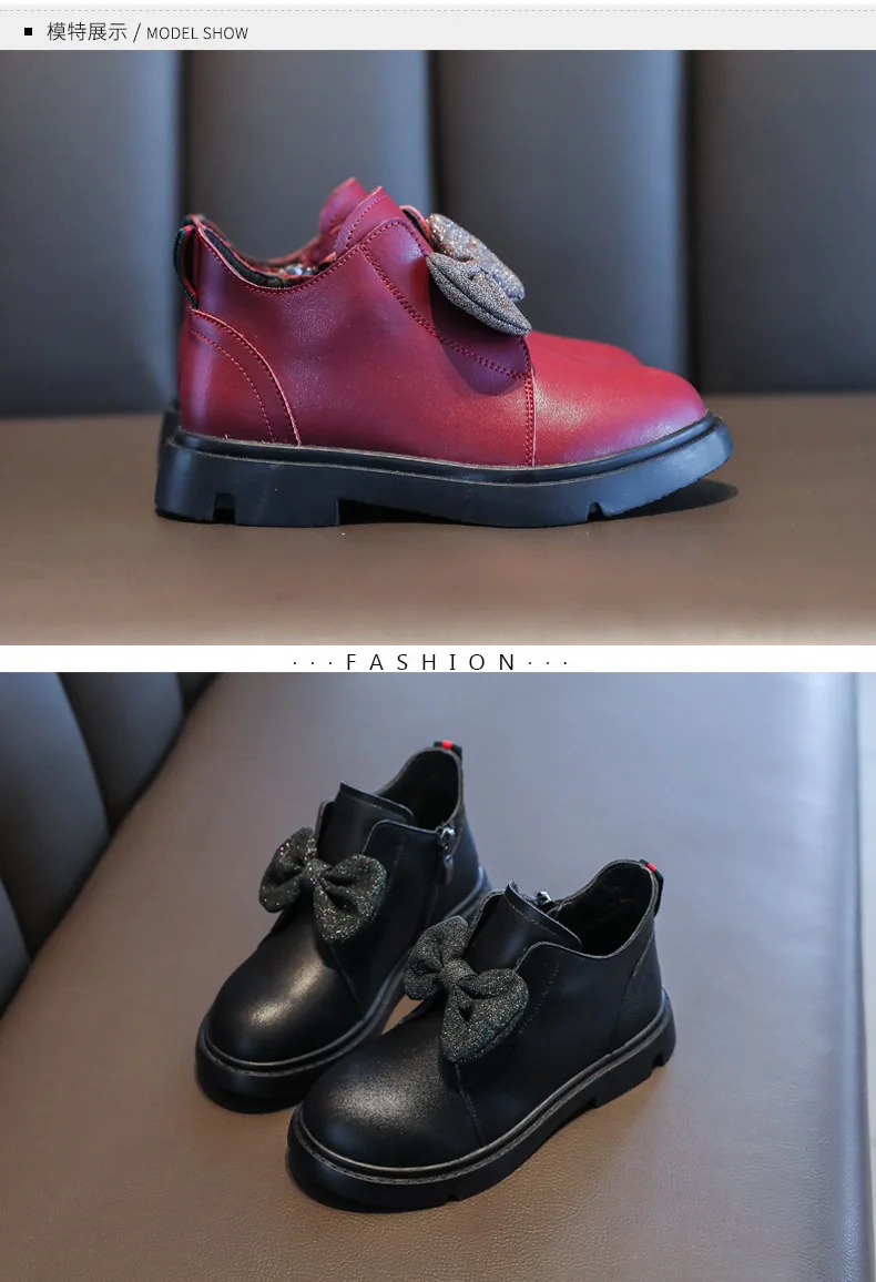 

Girls Boots 2020 New Autumn Snow Boots Winter Fashion Little Girl Shoes Princess Bow England Short Boots Genuine Leather Single
