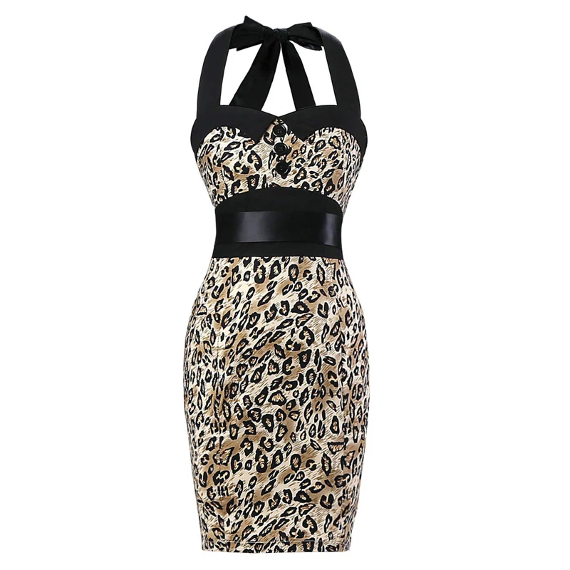 Женское облегающее платье карандаш в горошек леопардовое Платье футляр с лямкой