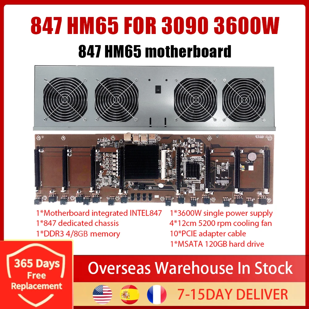 

A Set For 3090 Motherboard Integrated INTEL847 GPU Chassis DDR3 4GB Memory MSATA 120GB Hard Drive 3600W PSU 5200 RPM Cooling Fan