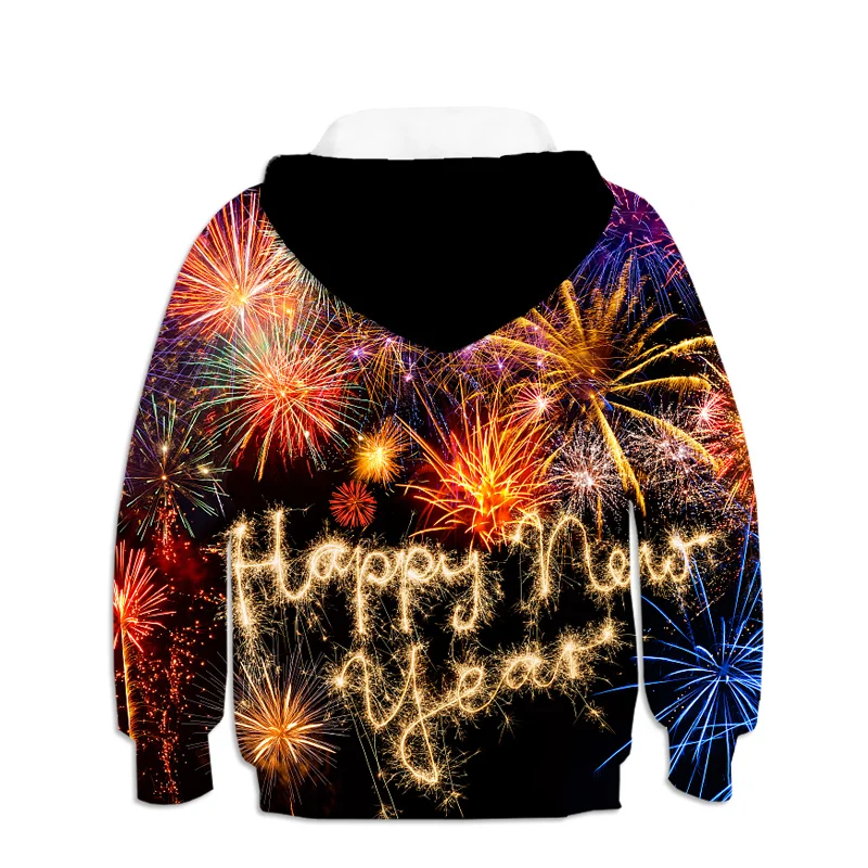 

Kids Spring Fall 4 To14 Yrs Big Boys Girls Thin Hoodie 2021 New Year Costume Cool Polyester 3d Print Fireworks Pullovers