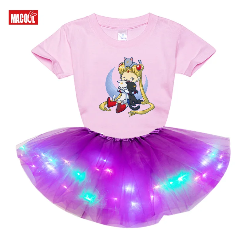 

Kids Girls Dress New Summer Fashion Style Cartoon Printed Short Sleeve T-Shirts+Dress 2Pcs Girls Clothes Sets Birthday Present