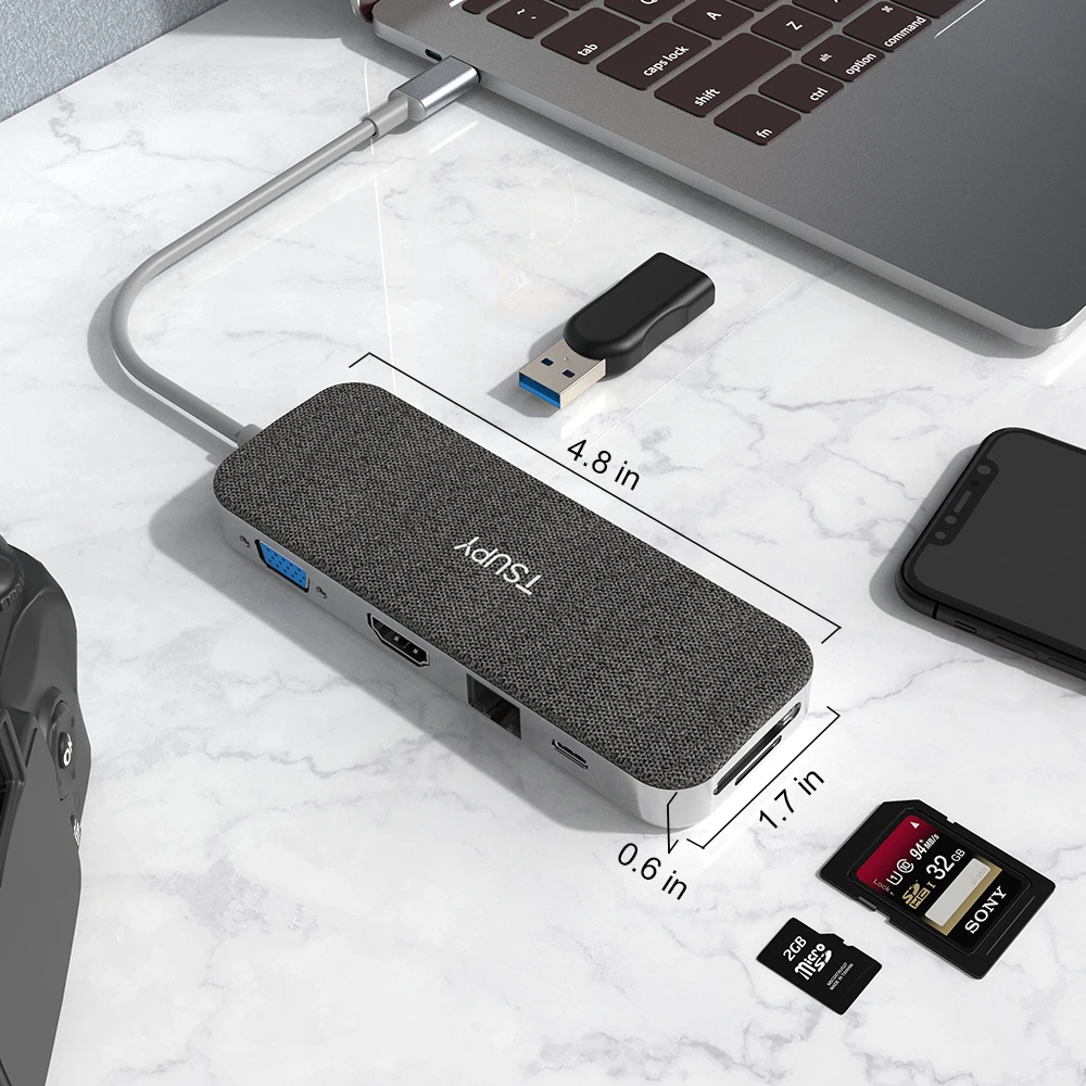 TSUPY 10 в 1 USB C концентратор HDMI VGA Ethernet доставка питания 3 0 2 SD/TF кардридер для Macbook Pro