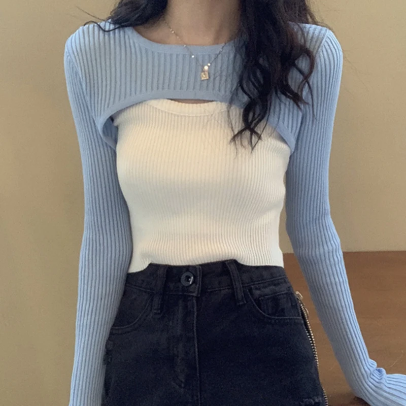 

Sweater Crop Top Women Summer Knitted Capes Woman Sexy Kawaii Sweater Mujer Long Sleeve Crop Sweater Femme