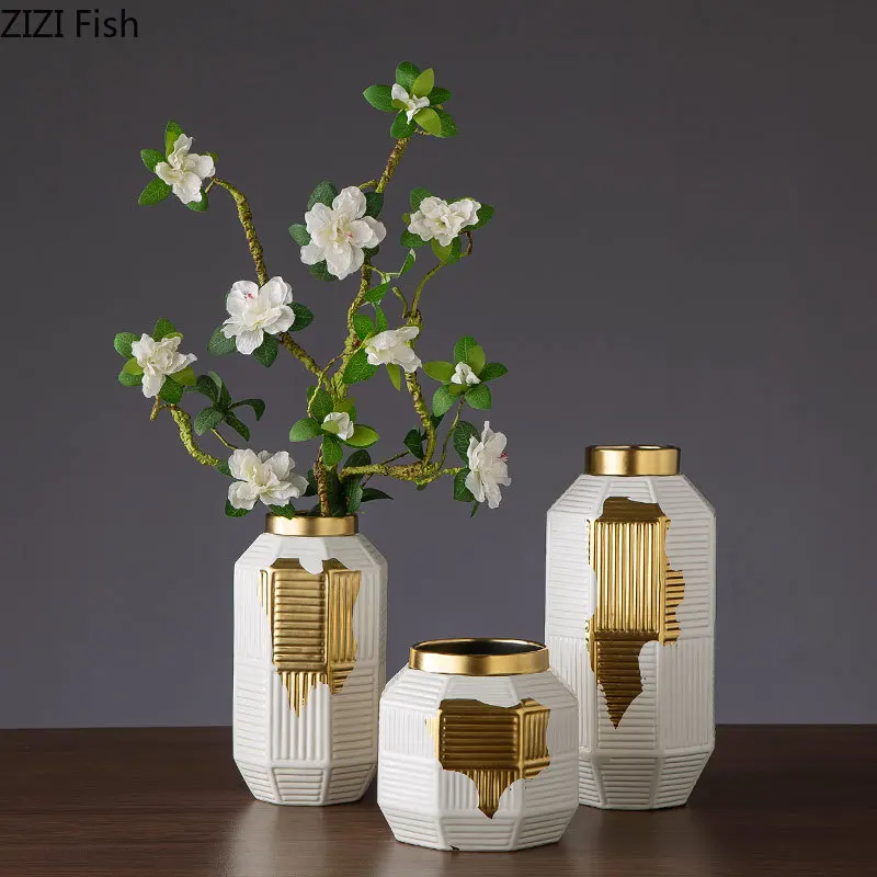 Геометрический декор керамические вазы Золотая текстура фарфоровая ваза