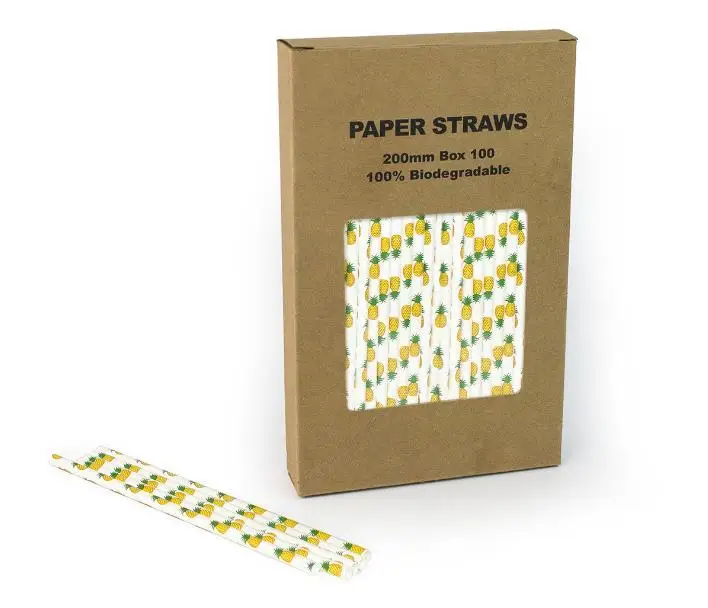 

100pcs/box Biodegradable Paper Disposable Straws Black White Bamboo Pineapple Style Drinking Straws for Wedding Christmas Party