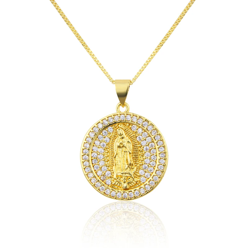 

Ladies Necklace Round Full Rhinestone Virgin Necklace European and American Zircon Pendant Fashion Simple Necklace Jewelry