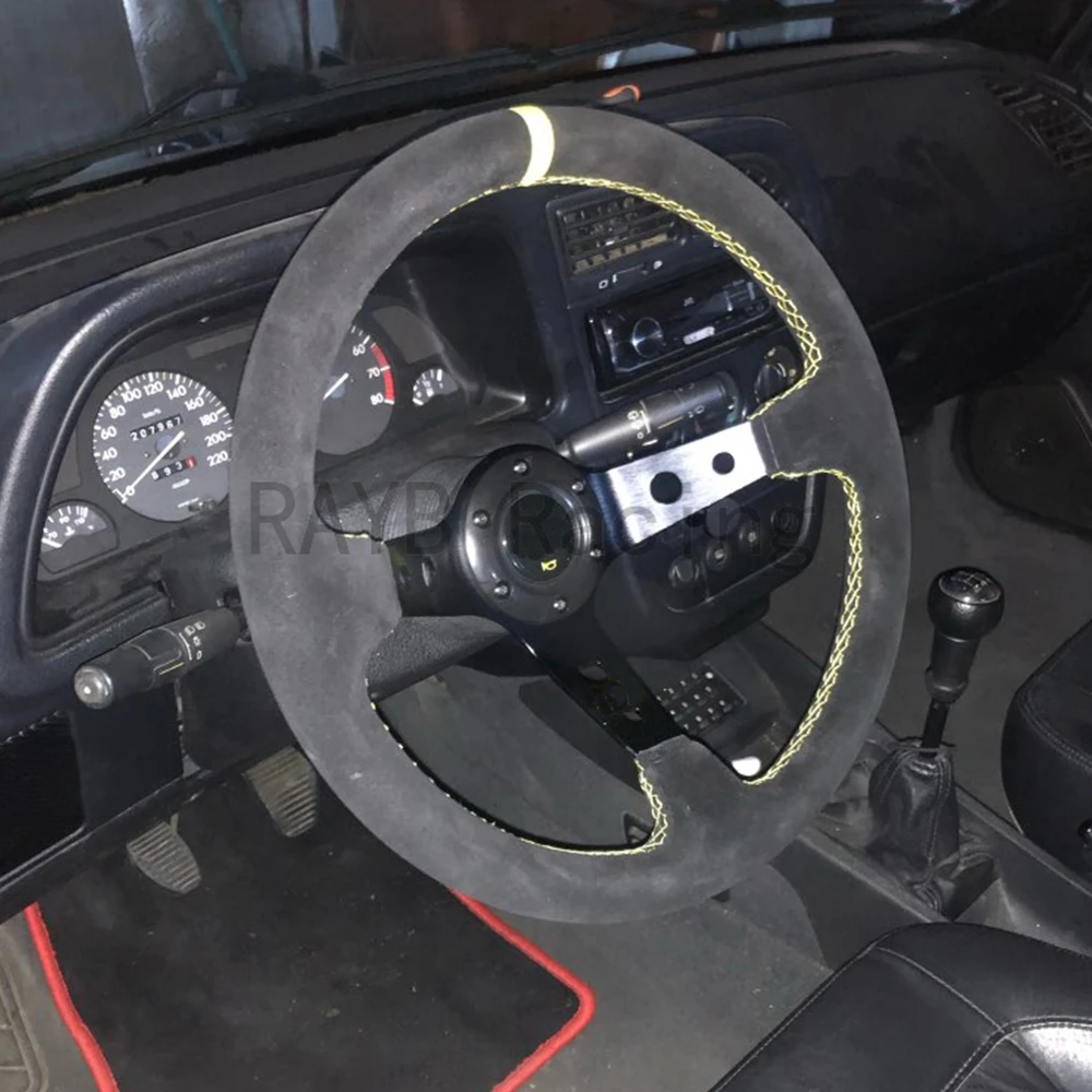 

Universal 14 inch 350mm Suede/PVC Car Racing Steering wheels Deep Corn Drifting Sport Steering Wheel With Logo