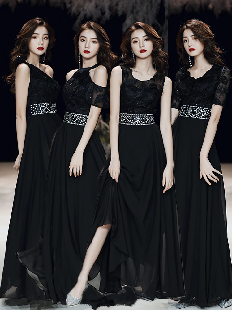 Новинка Черное длинное платье с блестками и поясом для девушек женщин принцессы