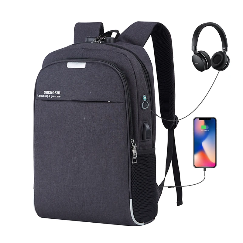 New 15.6inch USB Charging Headphone cable hole Laptop Backpack Rucksack Male Business Travel Back Pack School Bag Women Mochila
