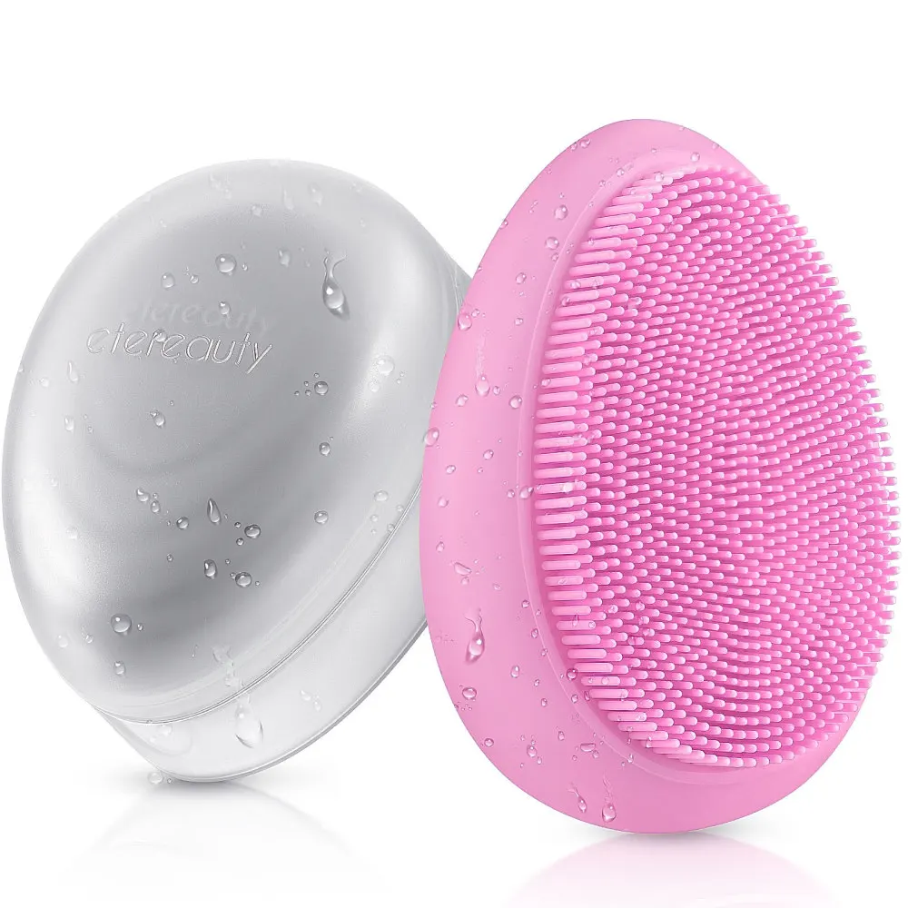 

ETEREAUTY 2PCS Silicone Facial Cleansing Brush with Storage Case Handheld Massaging Brush (Gray and Light Purple)