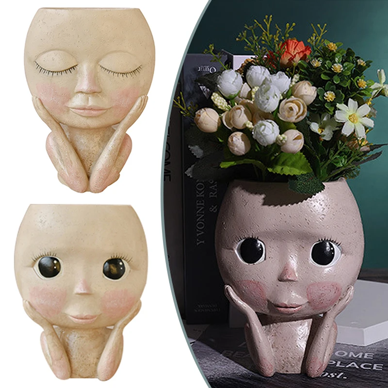 

Girls Face Head Figurine Flower Pot Succulent Planting Resin Pots Gardening Flowers Growing Planter Flowerpot Nordic Ornaments