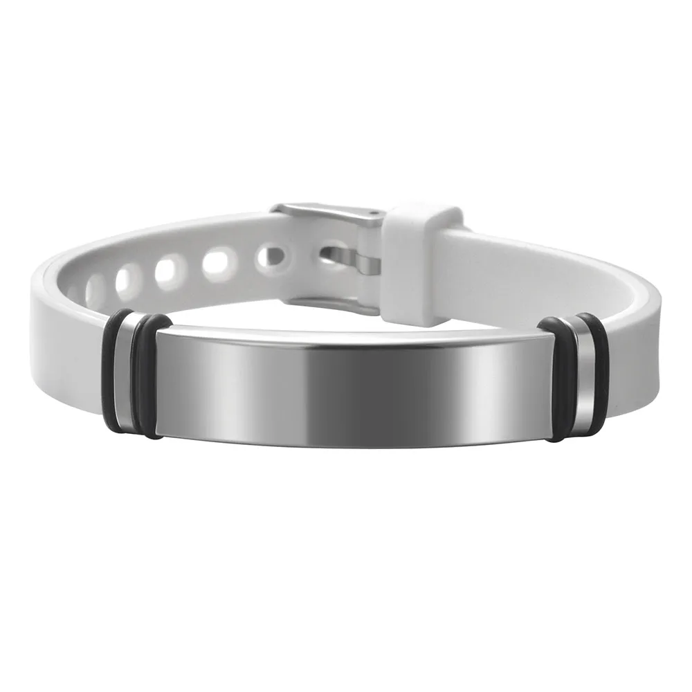 

PRMOO Personalized Custom Text Silicagel Bracelet for Men Stainless Steel Band Customized Optional Font Symbols Gift Jewelry