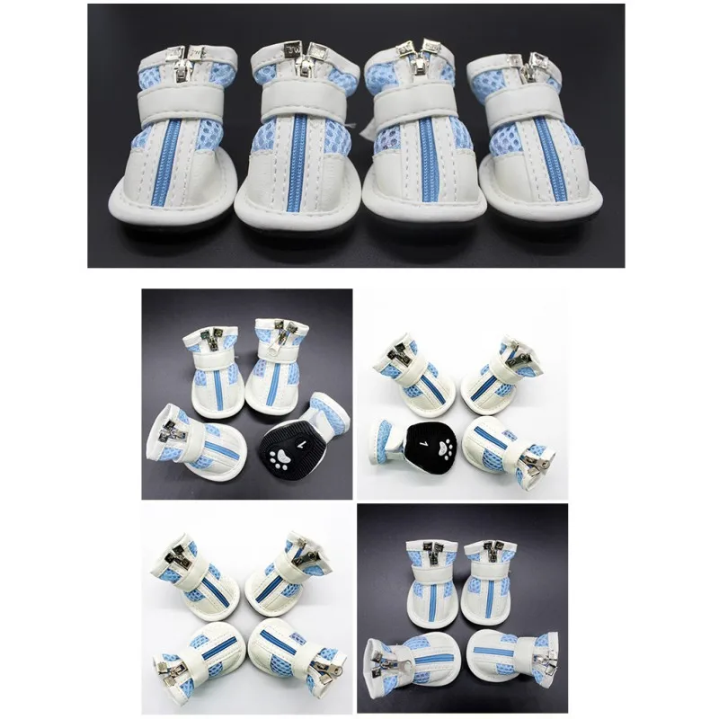 

4pcs Pet Dog Anti-slip Shoes Dog Boots Breathable Mesh Puppy Sneakers Pet Zipper Paw Protector Pet Dogs Shoes