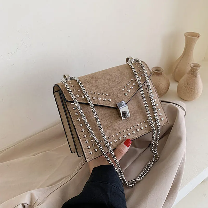 Сумки через плечо из замши для женщин маленькие мессенджеры на цепочке с