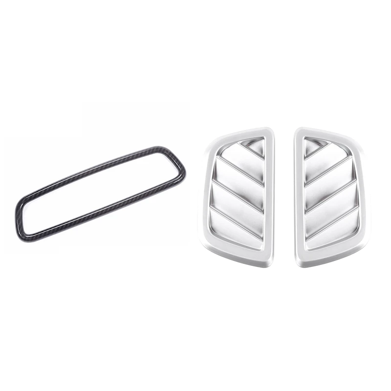 

2 Pcs Car Air Conditioning Vent Frame Trim & 1 Pcs Car Abs Carbon Fiber Interior Rearview Mirror Frame Trim
