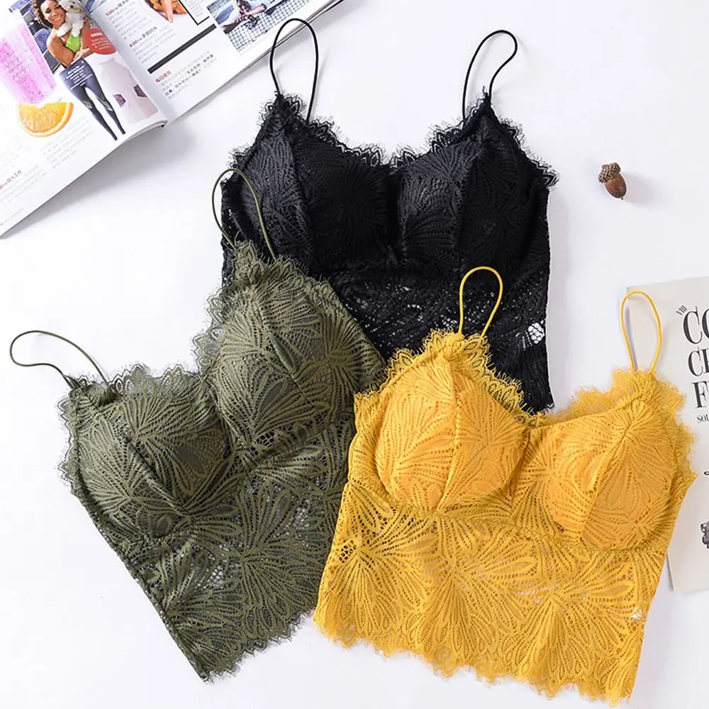 

Woman 3/4 Cup Seamless Bra Push Up Camisole Sexy Lingerie Floral Lace Bralette Lace Tank Top Deep V Vest Padded Underwear