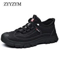zyyzym shoes men casual spring autumn 2021 elastic band leather wear resisting comfortable outdoor travel sneakers men