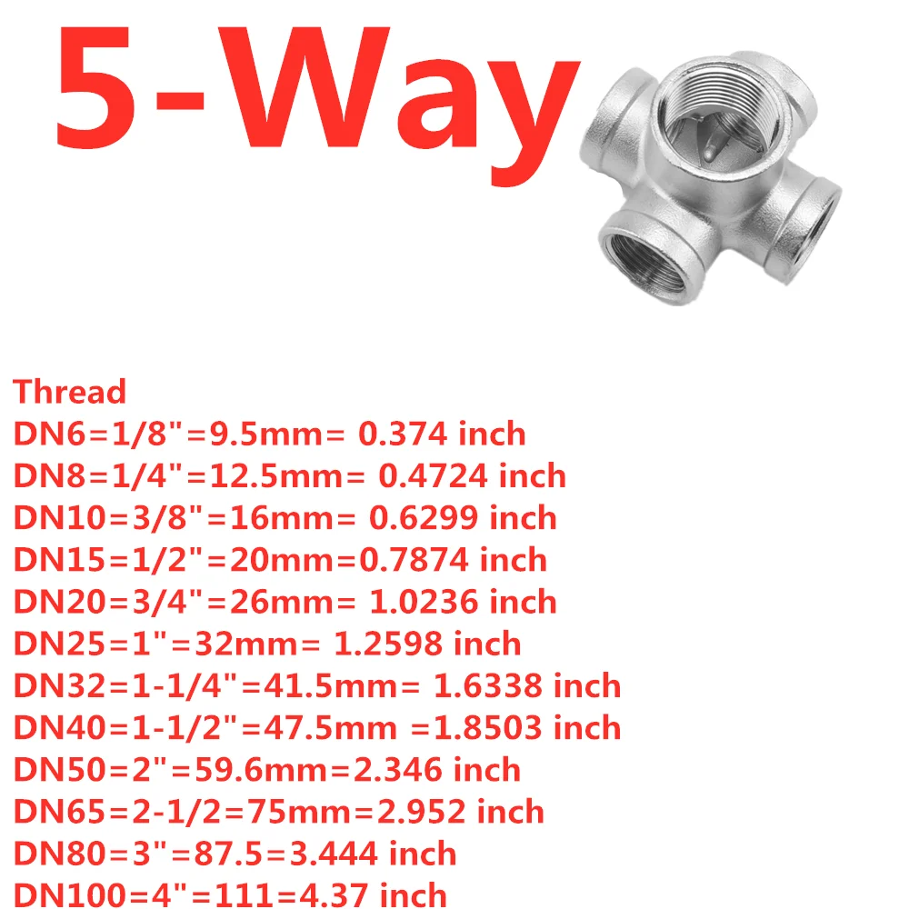1/2" 3/4" 1" BSPT Female 3 4 5 Ways Corner Cross 304 Stainless Steel Pipe Fitting Water Gas Oil images - 6