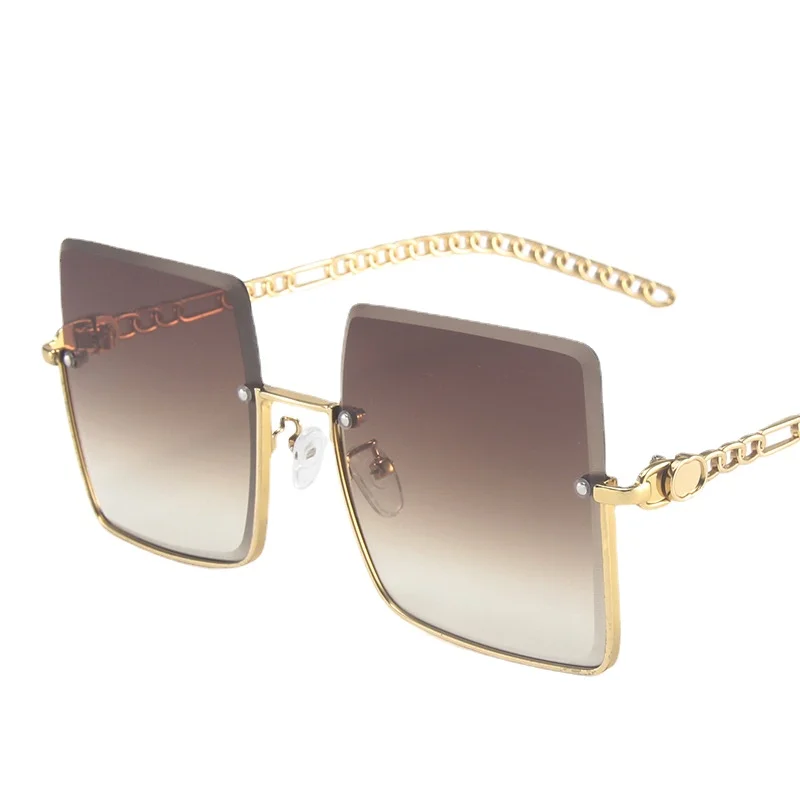 

New Women's Sunglasses Semi-Rimless Square Metal Vintage Sunglasses Brand Designer Fashion Trimming Large Frame Glasses UV400