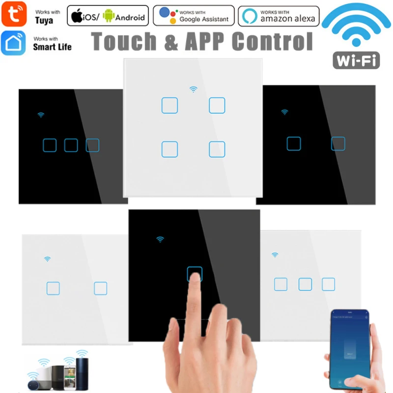 

1/2/3/4 Gang Tuya WiFi+Bluetooth Smart Touch Switch 100-240V Smart Life Wall Button Smart Light Switch For Alexa Google Home
