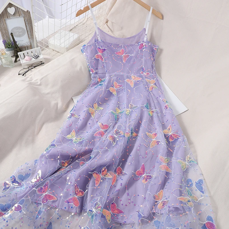 

Butterfly Dress Sequin Slip Dress Woman Elegant Sexy Beach Embroidery Mesh Party Dresses 2021 Evening Korean Kawaii Clothes Club