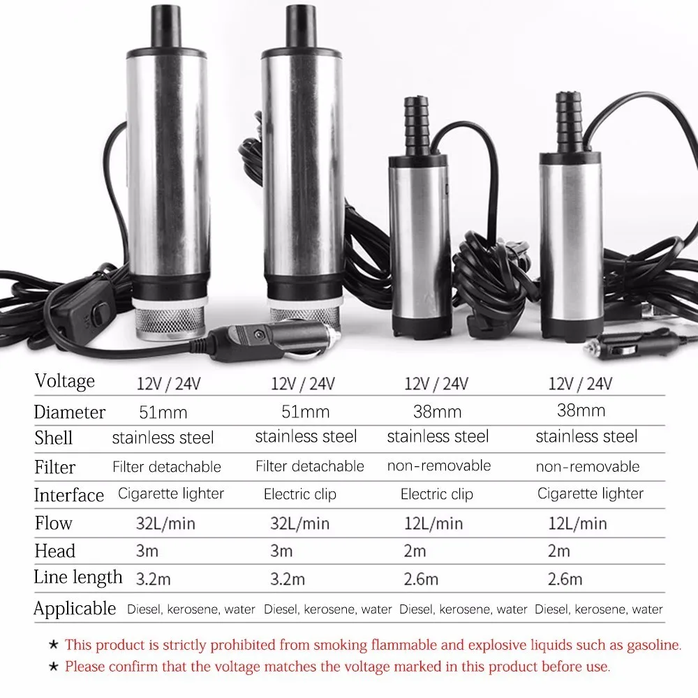 

12l/min 38/51MM Dc Electric Submersible Pump For Pumping Diesel Oil Water , Fuel Transfer Pump ,oil Suction Pump , 12 24 V Volt