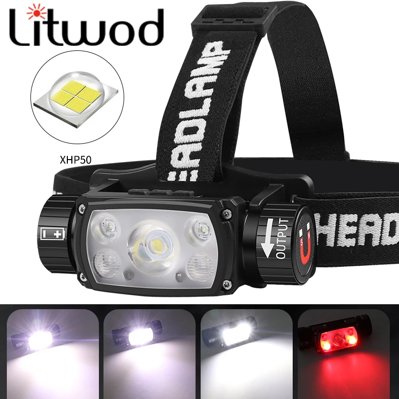 

500,000LM Sensor Led Headlamp XHP50.2 18650 Battery Head Flashlight Lamp Headlight Waterproof Running XHP50 Bulbs Lights Fishing