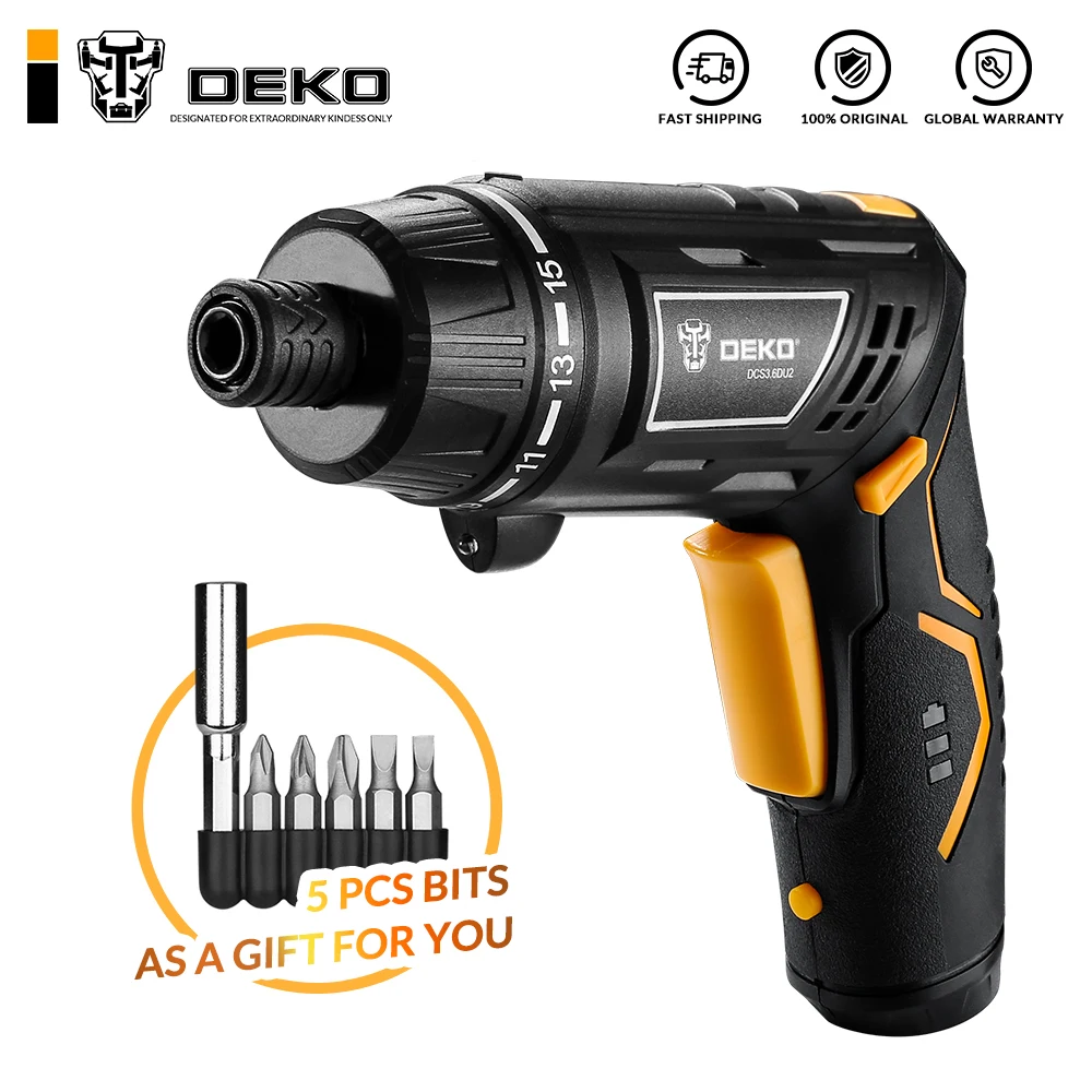 DEKO DCS3.6DU2-S1, Беспроводная электрическая отвертка, перезаряжаемая электрическая отвертка, бытовая, сделай сам, Вращающаяся ручка, беспроводной LEDTorch