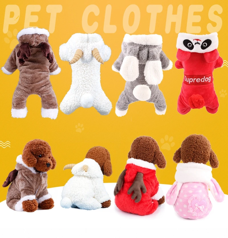 

Cute Fleece Dog Clothes Winter Dogs Jumpsuit Clothing Four Legs Warm Pet Coat Pajamas Chihuahua Small Puppy Christmas Clothes