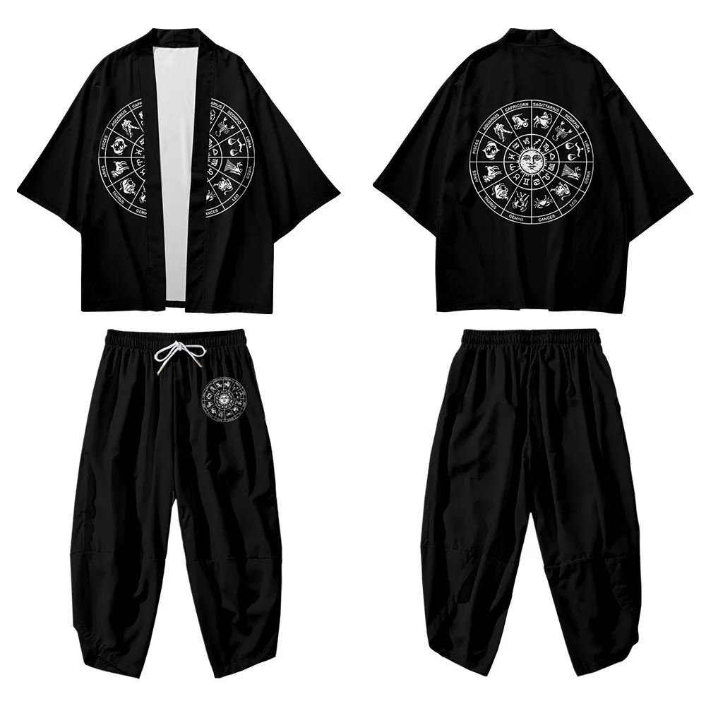 

Conjunto de roupas japonesas com constelação 3d, conjunto de calças kimono feminino yukata tradicional