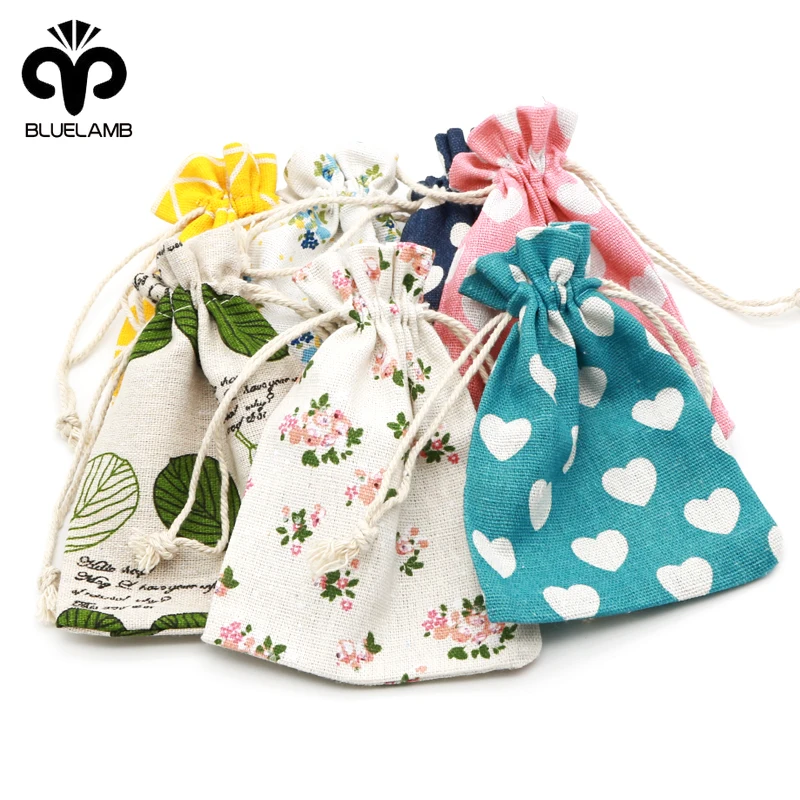 

10pcs Jewelry Organizer Bag 10 X14cm Cotton and Linen Drawstring Ornament Drawstring Bag Small Size Cloth Cartoon Storage Bags