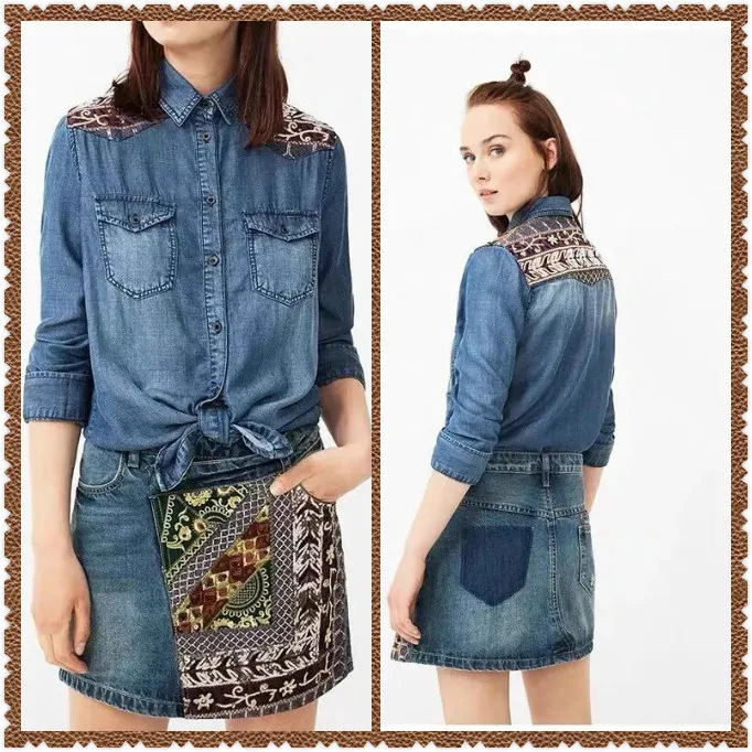 DESIGUAL новинка, Испанский Стиль, ручная роспись, v-образный вырез, блузка(689