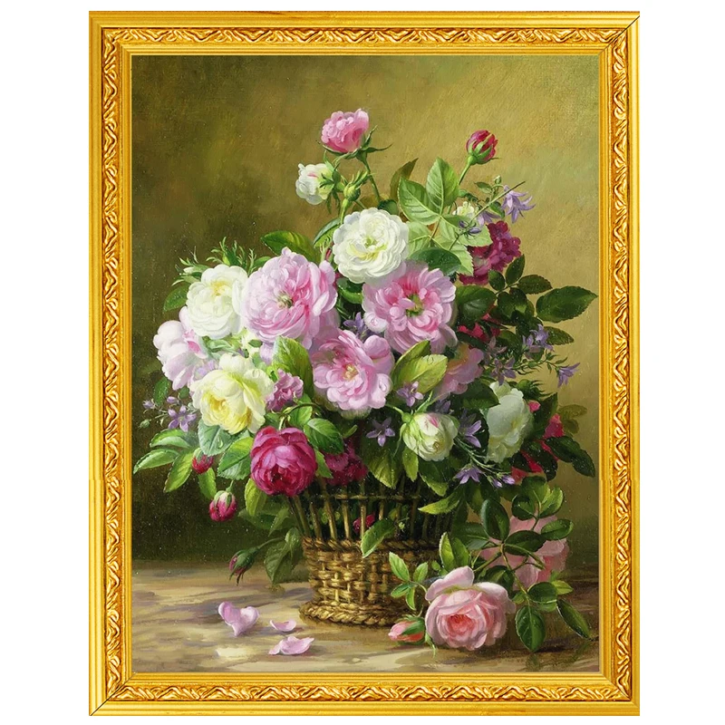 

52*66cm Needlework,DIY Peony Flower Living Room Printed Cross Stitch Sets For Embroidery kit Full Cross-Stitching Silk Thread