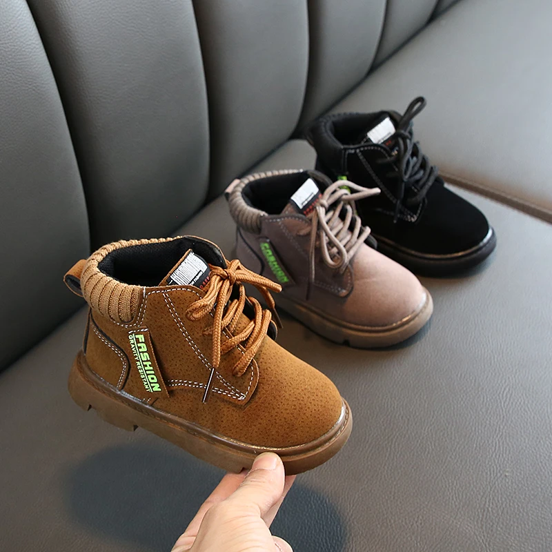 Удобные детские зимние ботинки обувь для девочек и мальчиков боевые модные