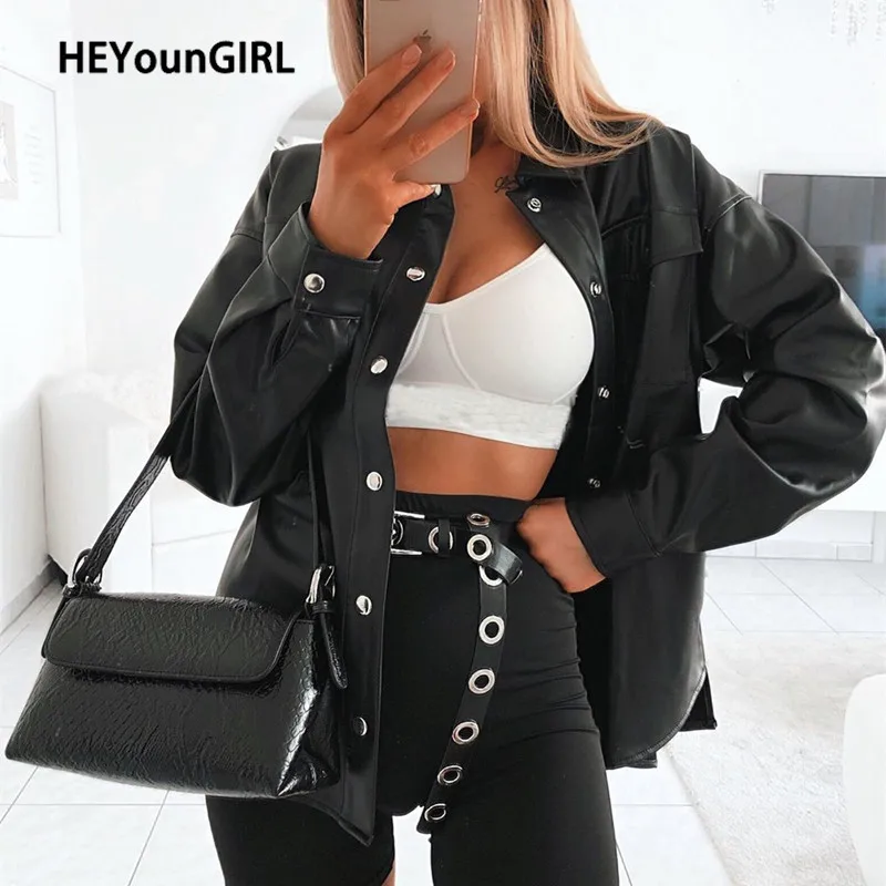 Футболка HEYounGIRL женская из искусственной кожи повседневный топ в стиле Харадзюку