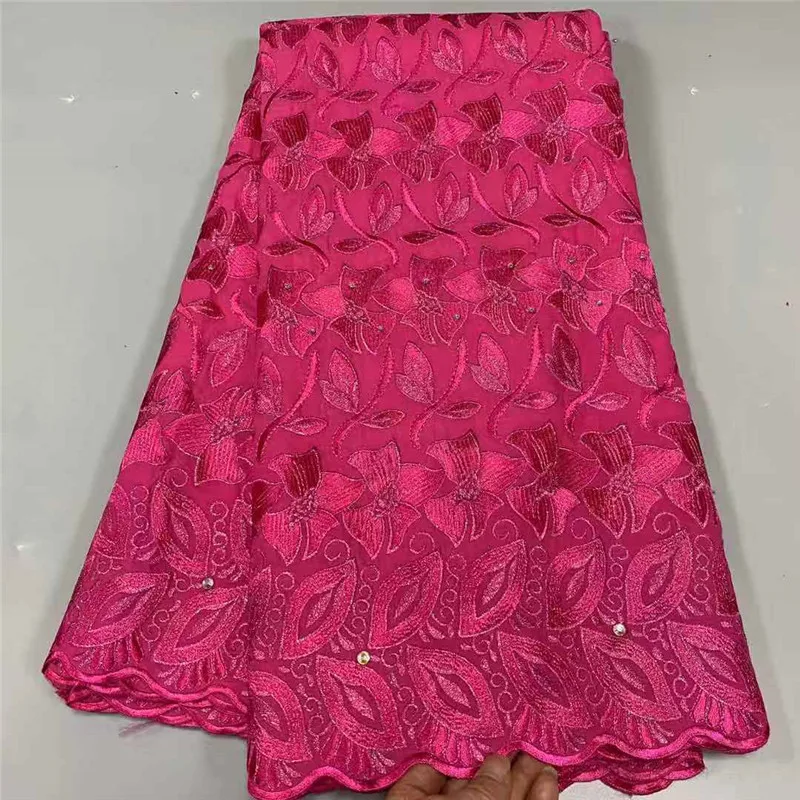 

5 Yard Dry Lace Fabric Latest Heavy Beaded Embroidery African 100% Cotton Swiss Voile Popular Dubai Style For Party Wedding