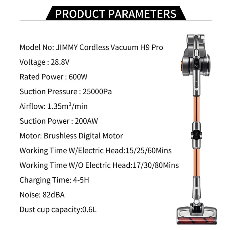 

JIMMY H9 Pro Flexible Smart Handheld Cordless Vacuum Cleaner 200AW 25KPa Suction 80Mins Run Time With Rechargeable Stand Holder
