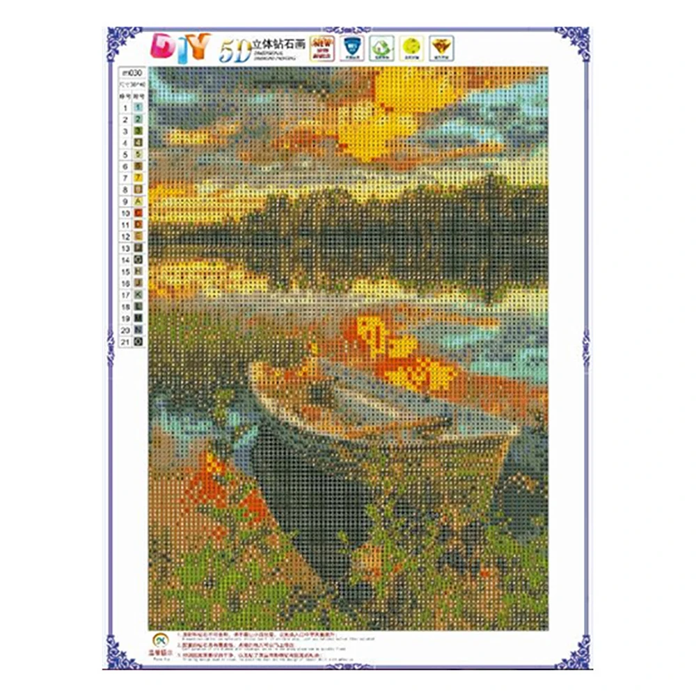 Round Diamond Painting Full Drill river boat landscape 5D DIY Embroidery Mosaic Canvas Cross Stitch Kit Room Decor Gift | Дом и сад