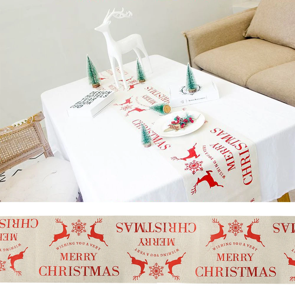 Рождественская скатерть для стола елка лось снежинка цветы настольное украшение