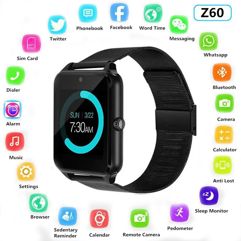 Z60 Смарт-часы GT08 Plus металлические часы с слотом для sim-карты Push Message Bluetooth подключение Android IOS Телефон Smartwatch PK S8