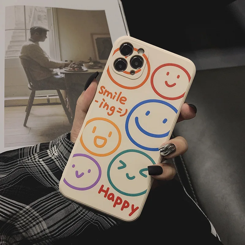 

INS Cute Cartoon Smiley Letter Korean Phone Case For iPhone 12 11 Pro Max Xr X Xs Max 7 8 Puls SE 2020 Cases Soft Silicone Cover