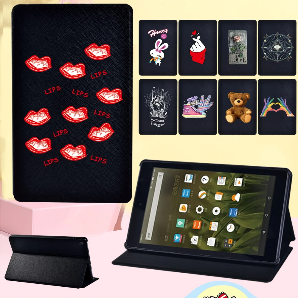 

Cover Case for Amazon Fire HD 8 Plus 2020/HD 10/HD 8/Fire 7 High Quality Cartoon Pattern Flip Leather Stand Tablet Case + Stylus