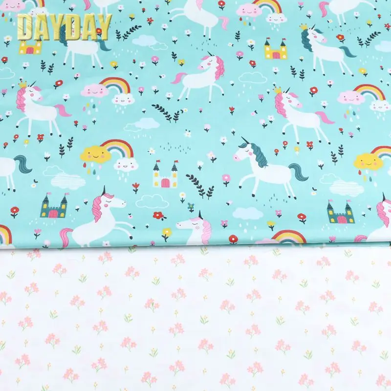 

2PCS Unicorn, Floral 100% Cotton Printed Fabric For Making Clothes Sewing Bed Sheet Patchwork Cloth DIY Fabrics For Baby Child