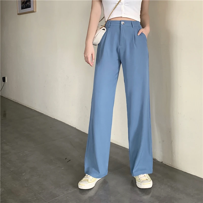 2020 новые фиолетовые летние женские брюки повседневные широкие с высокой талией