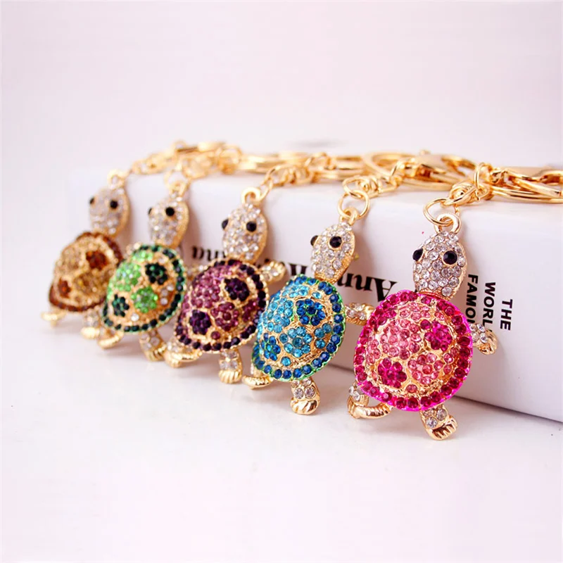 

New creative cute mermaid diamond little turtle car key chain bag accessories turtle key chain marine animal key chain