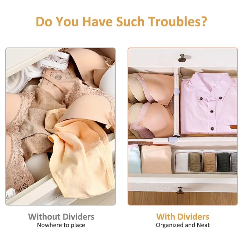 

4 Pack Drawer Dividers Adjustable Dresser Organizer Expandable From 11-17 Inches Kitchen Separators for Bedroom Bathroom