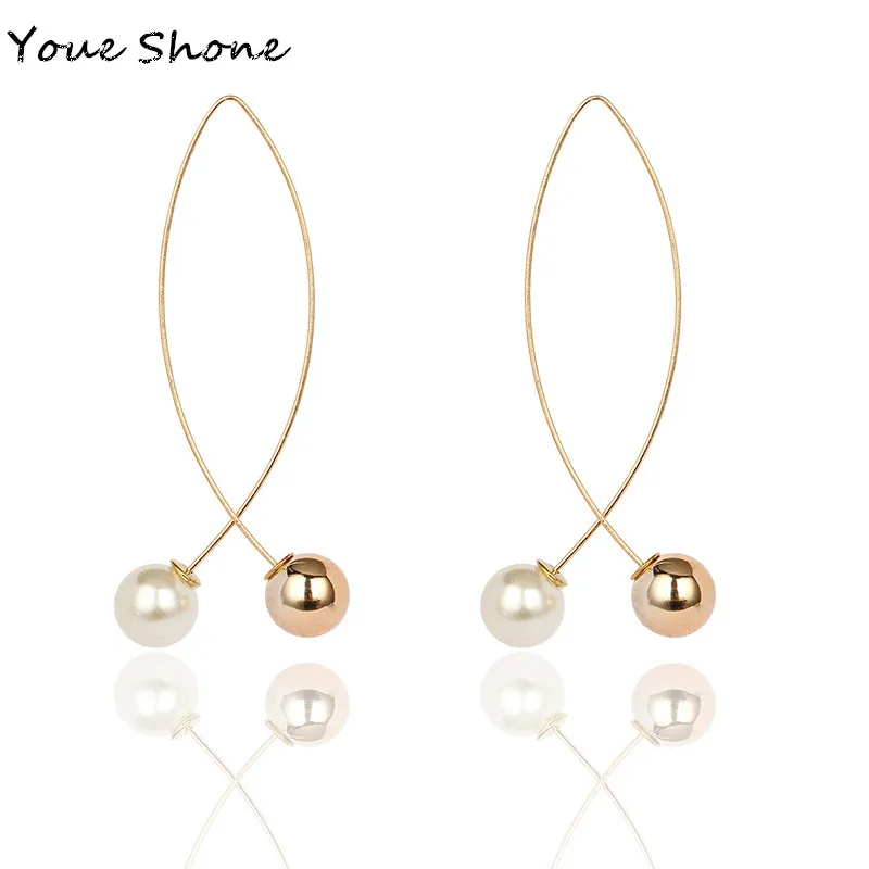 Новинка минималистичные серьги с жемчугом длинные темпераментные рыбки Женские