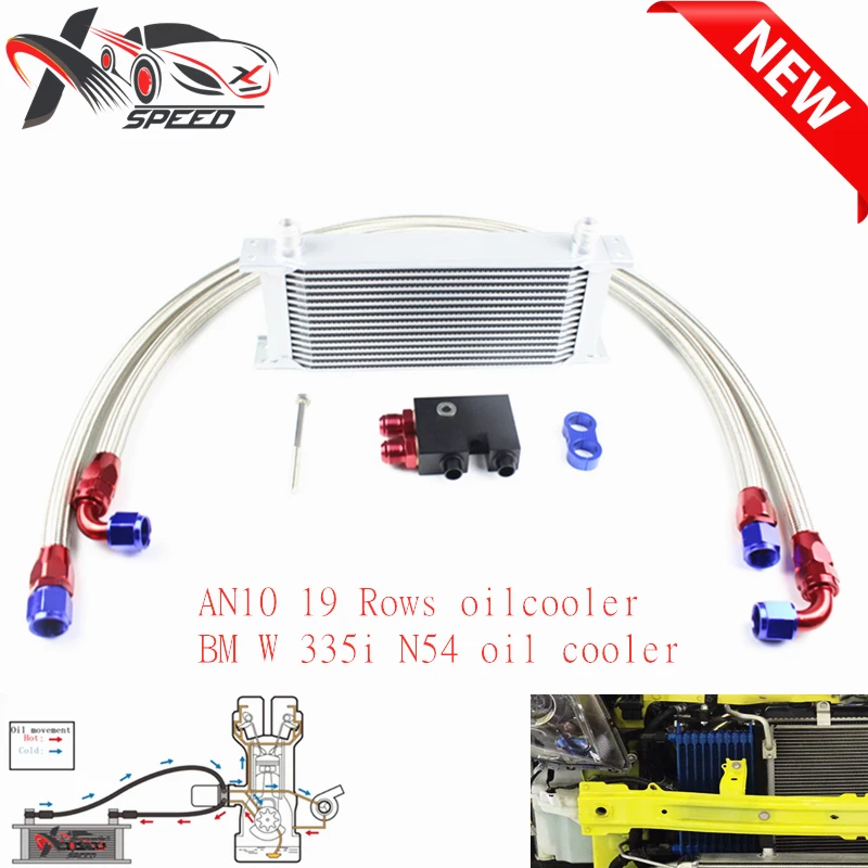 

N54 N55 19 row oil cooler For BM W Z4 135i 335i 435i 640i X5 oil filter adapter + AN10 19 rows engine radiator