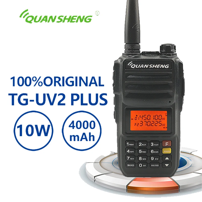 Новый QuanSheng TG UV2 плюс 10W Talkie “иди и болтай Walkie с большим радиусом 10км 4000 мАч радио